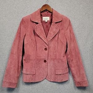 CHEROKEE‎ Genuine Leather Suede Jacket Blazer Coat Women Sz L Pink Washable Chic